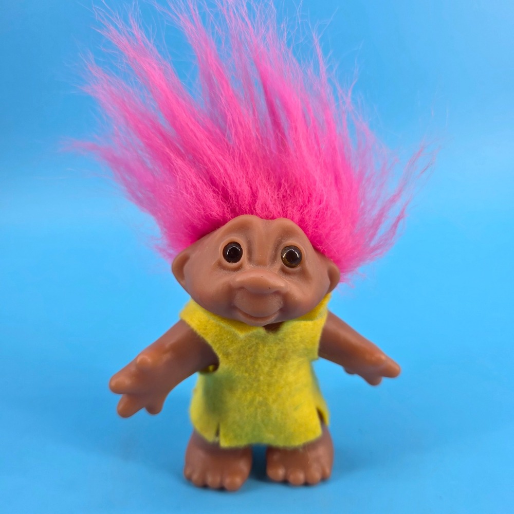 Vintage 1986 Dam Troll‎ Doll Pink Hair Yellow Outfit 3 inch Collectible Figure